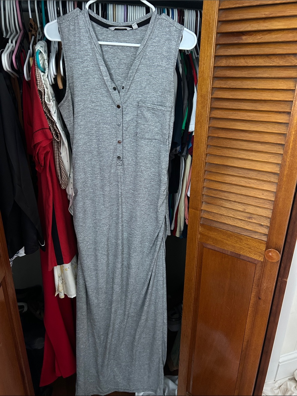 Athleta Sleeveless Gray Maxi Dress with Button Front